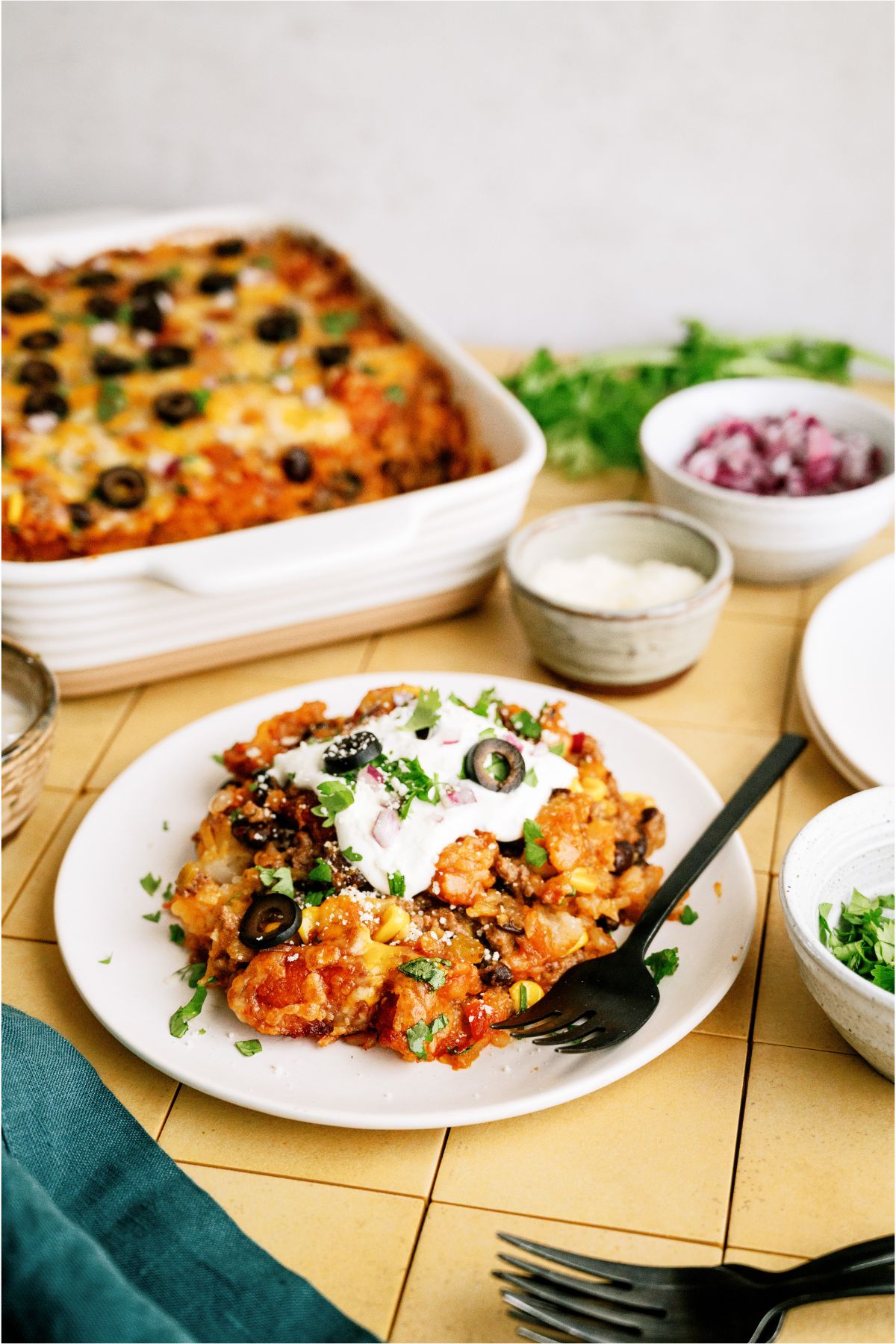 A serving of Mexican Tater Tot Casserole on a plate