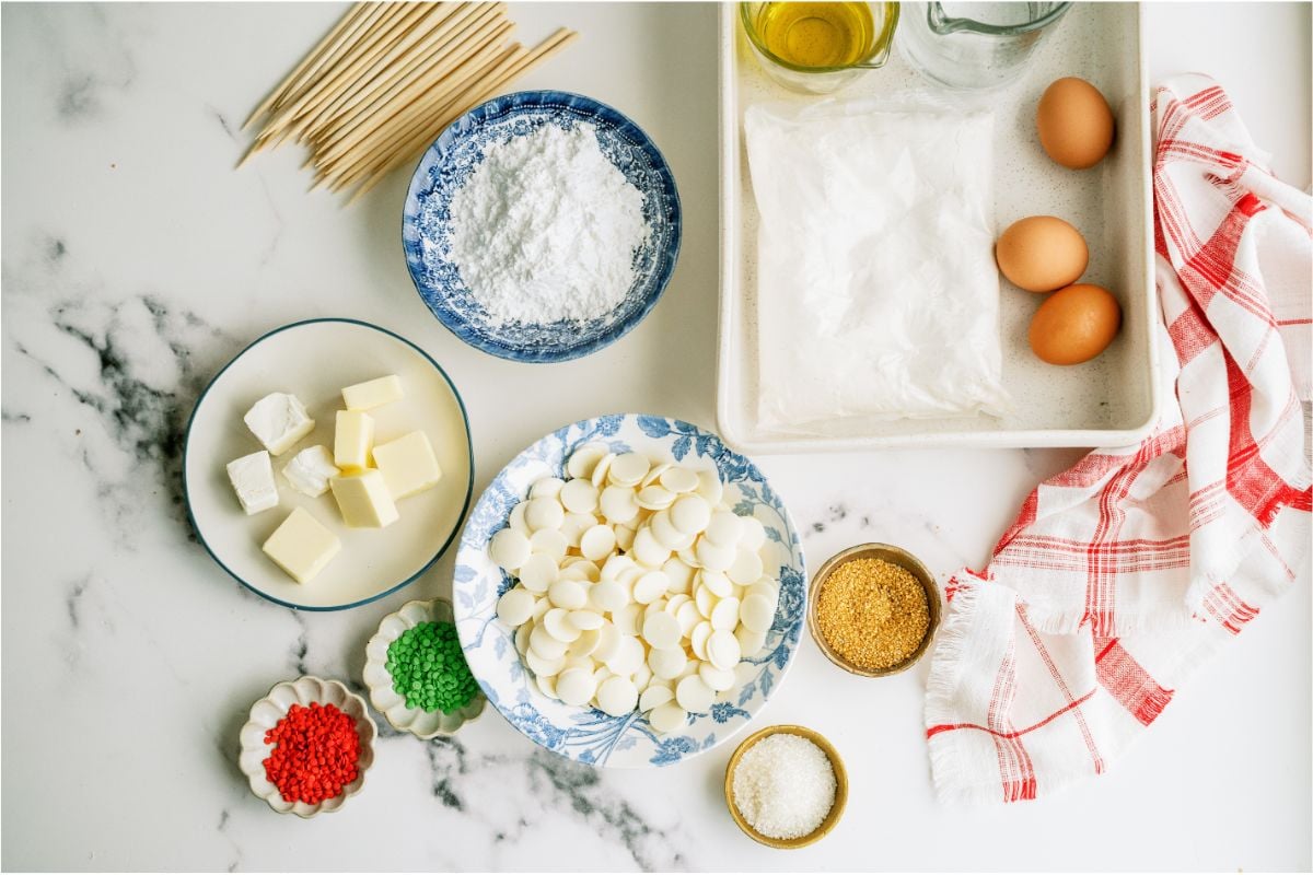 Ingredients needed to make Christmas Cake Pops.